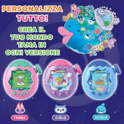 Bandai - Tamagotchi Paradise Water - Virtual Pet to Wind Up - Tamagotchi Interactive Toy in German, Zoom Rotary Wheel - Water Model in Blue - Toy for Children from 6 Years - 43422