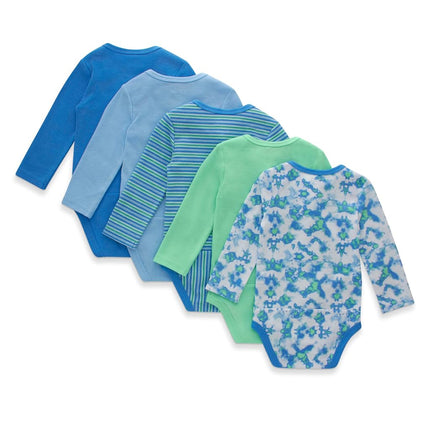 Hanes unisex-baby Long Sleeve Bodysuit, Ultimate Flexy Bodysuits Boys & Girls, 5-pack, Blue/Brown/Green, 6-12 months