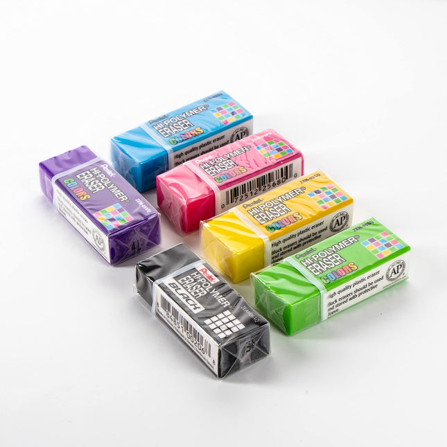 Pentel Hi-Polymer Block Eraser Colores Pequeño, Colores Surtidos, Paquete de 6 (ZEH05CRBP6M)