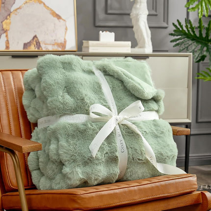 Cozy Bliss Faux Fur Throw Blanket for Couch, Bubble Plush Blanket Twin Size, Fuzzy Soft & Thick Blanket for Bed Sofa Living Room, 152.4 x 203.2cm Sage Green