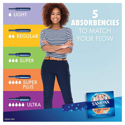 Tampax Pearl Tampons with Plastic Applicator, Super Plus Absorbency, Unscented, 50 Count - Pack of 6 (300 Count Total)