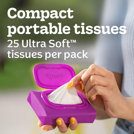 Kleenex Snap & Go Ultra Soft Facial Tissues, 4 On-the-Go Packs, 25 Tissues per Pack, 3-Ply, Packaging May Vary