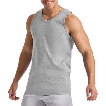 Hanes Men's Essentials Top Pack, Midweight Cotton Tanks, Sleeveless Shirts, 3-Pack, Light Steel, S