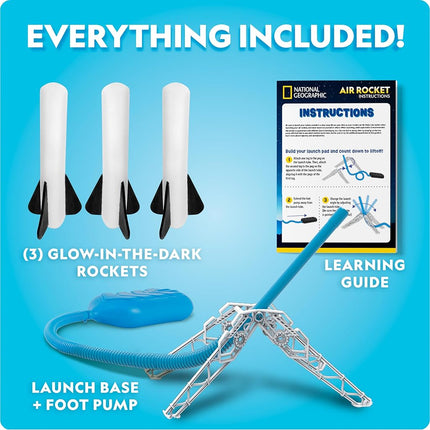 National Geographic Air Rocket Launcher Toy - Launch Glow in the Dark Rockets up to 30 Meters, Kids Outdoor Toys, Toys for Kids 8-12, Glow in the Dark Toys, Rocket Kit, Fun Outdoor Toys for Kids