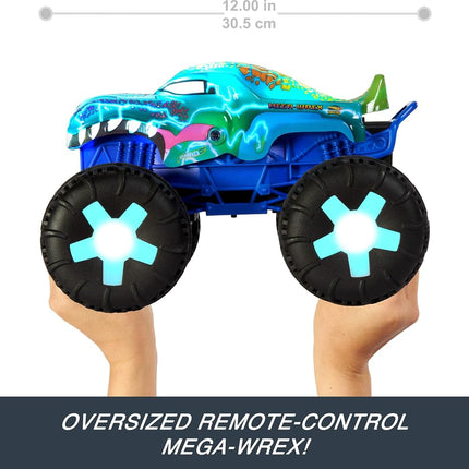 Hot Wheels Toy Truck Monster Trucks RC Oversized Remote Control Mega-Wrex Alive in 1:15 Scale, 3 Game Modes with Interactive Lights & Sounds