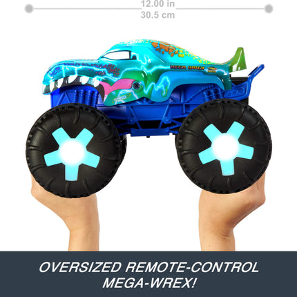 Hot Wheels Toy Truck Monster Trucks RC Oversized Remote Control Mega-Wrex Alive in 1:15 Scale, 3 Game Modes with Interactive Lights & Sounds