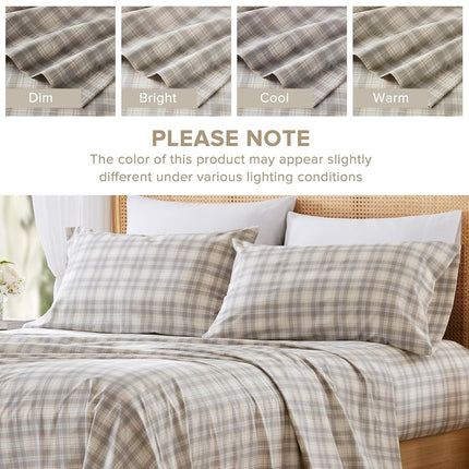 Comfort Spaces 100% Cotton Sheets Twin, Breathable, Naturally Cool Cotton Sheets, Soft Cotton Bed Sheets with 12" Elastic Pocket Fits up to 14" Mattress, All Seasons Sheet Set, Wesley Taupe 3 Piece