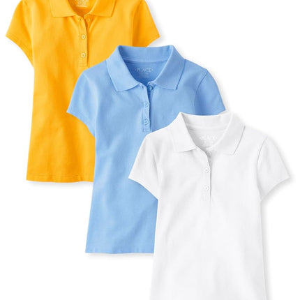 The Children's Place Girls' Multipack Short Sleeve Pique Polos, Yellow/Daybreak/White 3-Pack, X-Small