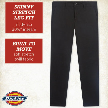 Dickies Pantalon slim stretch en sergé, taille mi-haute, femme, noir délavé, 8