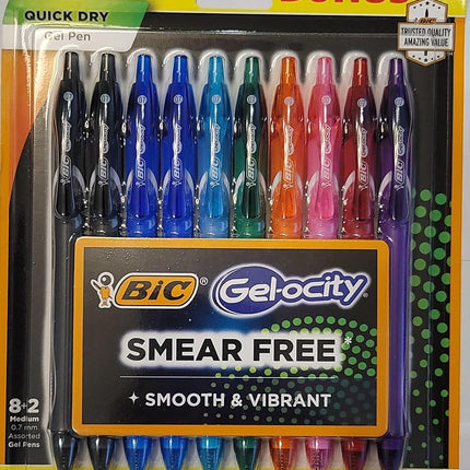 BIC Gel-ocity Quick Dry Fashion Retractable Gel Pens, Medium Point (0.7mm), 10-Count Gel Pen Set, Colored Gel Pens With Full-Length Grip, Colors May Vary