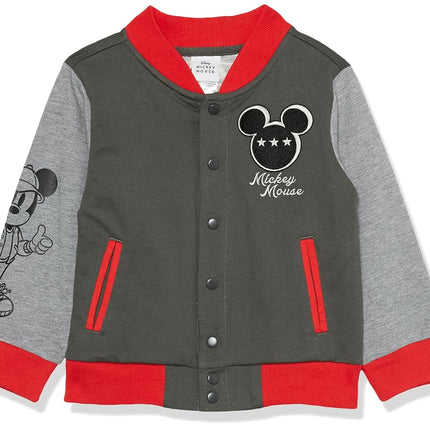 Blouson bombardier de style universitaire Disney pour garçons, Mickey Mouse, en tissu éponge français, boutonnée, pour tout-petit à grand enfant, anthracite/rouge/gris, 18-20