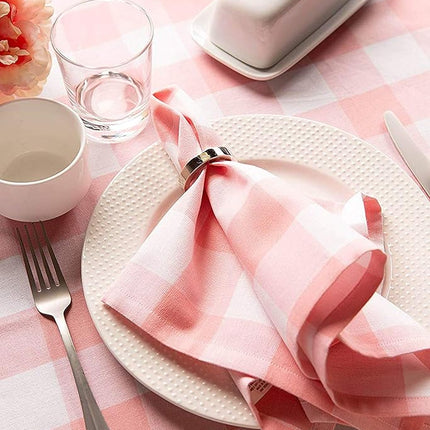DII Buffalo Check Collection Classic Tablecloth with Farmhouse Motif, Cotton, Pink/White, Tablecloth, 60 x 104 cm
