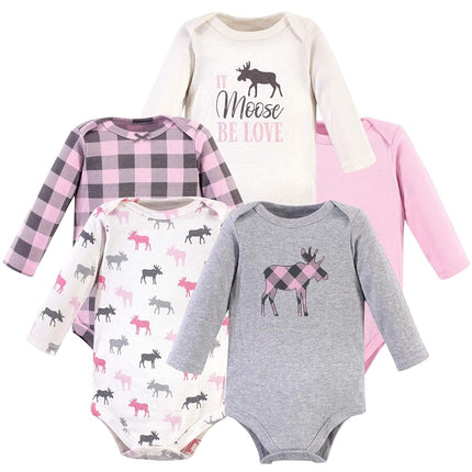 Hudson Baby unisex-baby Cotton Long-sleeve Bodysuits, Pink Moose, 18-24 Months