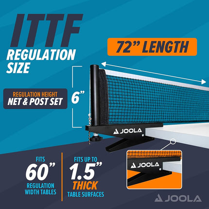 JOOLA Premium Inside Table Tennis Net and Post Set - 72" Regulation Size - Portable and Easy Setup - Ping Pong Spring Clamp Net - Black