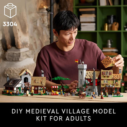 LEGO Icons Medieval Town Square Build and Display Model, Classic Castle Set Reimagined with 8 Medieval Minifigures, Explore the Medieval Village of Felsa in this Building Set for History Lovers, 10332