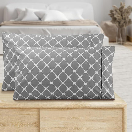 Elegant Comfort Luxury Ultra-Soft 2-Piece Pillowcase Set - 1500 Premium Hotel Quality Microfiber Double Brushed - Wrinkle Resistant, King Size, Bloomingdale Pattern Gray