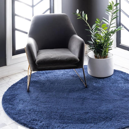 Unique Loom Solo Collection Solid Plush Kids Navy Blue Round Rug (3' 3 x 3' 3)