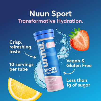 Nuun Sport: Electrolyte-Rich Sports Drink Tablets, Strawberry Lemonade, Box of 4 Tubes (40 servings), Sports Drink for Replenishment of Essential Electrolytes Lost Through Sweat