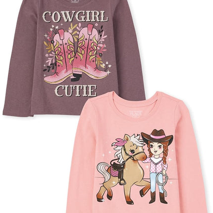 The Children's Place Baby Toddler Girl Short Sleeve Graphic T-Shirt 3-Pack, Cowgirl Cutie/Cowgirl Horse, 18-24 Months