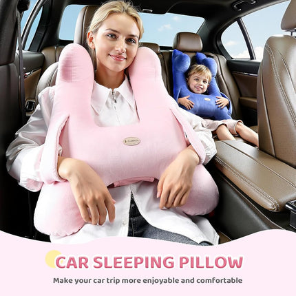 Almohada de viaje para niños FLORICH, almohada de viaje para coche para dormir para niños, almohada lavable en forma de H para adultos y niños para apoyar la cabeza y el cuerpo para viajes por carretera (rosa)
