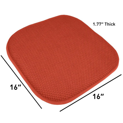 Sweet Home Collection Chair Cushion Memory Foam Pads Honeycomb Pattern Slip Non Skid Rubber Back Rounded Square 16" x 16" Seat Cover, Rust - 6 Pack