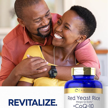 CoQ10 with Red Yeast Rice | 180 Capsules | Mega Q-Sorb 120mg & Red Yeast Rice 1200 mg | Non-GMO, Gluten Free Supplement | by Carlyle