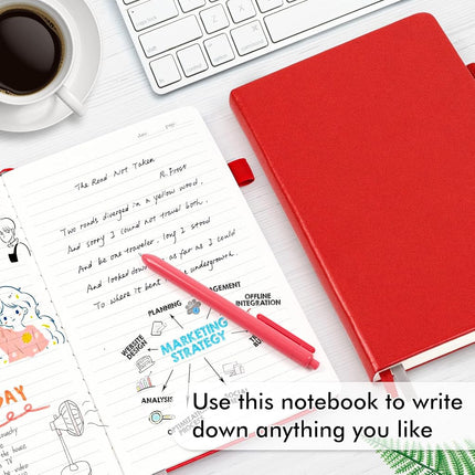 3 Pack Notebooks Journals Bulk with 3 Black Pens, Feela A5 Hardcover Notebook Classic Ruled Lined Journal Set with Pen Holder for Work Business Journaling Note Taking, 120 GSM, 5.1”x8.3”, Red