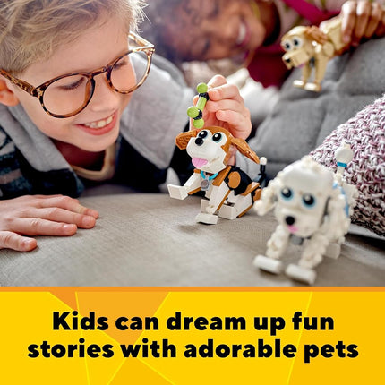 LEGO Creator 3 in 1 Adorable Dogs Set with Dachshund, Pug, Poodle Figures and More Breeds, Animal Building Toy for Kids aged 7 and Up, Gift for Dog Lovers 31137