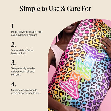 Kitsch x Lisa Frank Satin Pillowcase with Zipper for Hair & Skin, Softer Than Silk Pillow Cases Queen, Wrinkle-Free, Smooth and Cooling Satin Pillow Covers Standard/Queen Size 19x26 - Rainbow Leopard