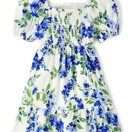 The Children's Place Girls' Short Sleeve Dressy Dress, Renew Blue Floral, X-Large