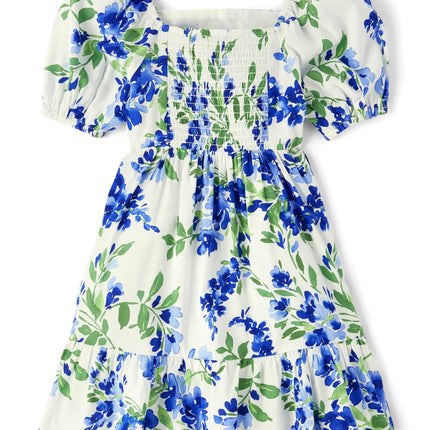 The Children's Place Girls' Short Sleeve Dressy Dress, Renew Blue Floral, X-Large