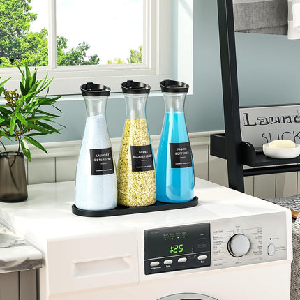 Galasily 3 Pack Laundry Detergent Dispenser Container with Tray, 54OZ Liquid Laundry Soap Dispenser with 12 Labels, Black Laundry Room Organization for Powder, and Fabric Softener