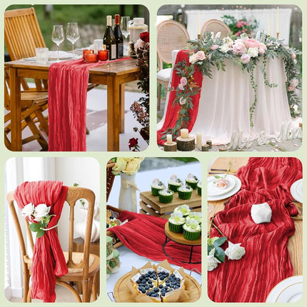 Wokceer Cheesecloth Table Runner Red 10FT Boho Gauze Runner, 6 Pack