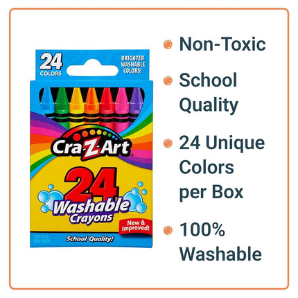 Cra-Z-Art Washable Crayons, Bulk Pack, 24 Count, 6 Packs of Crayons, Bulk School Supplies for Classroom, Back to School Essentials