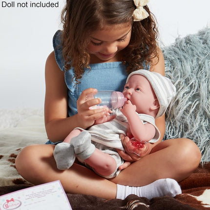 JC TOYS - Set of 3 doll accessories (bottle, pacifier and rattle), pink and white, fits all dolls up to 50 cm, +2 years old