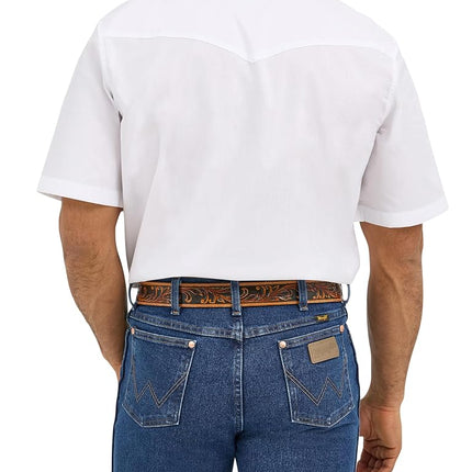 Wrangler Men's Sport Western Basic Two Pocket Short Sleeve Snap Shirt, White, XL Tall