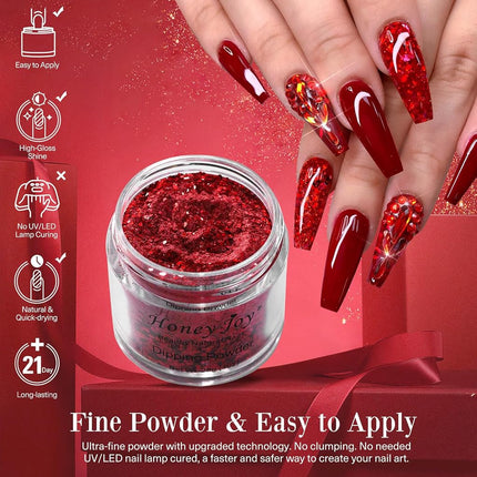 28g/Box Rose Red Wine Shine Glitter Sequins Paillette Dip Powder Nails Dipping Nails Long-lasting Nails No UV Light Needed, (No.126)