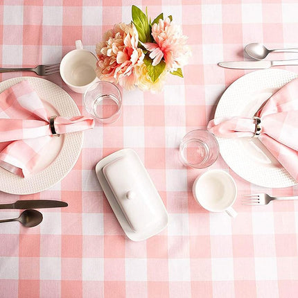 DII Buffalo Check Collection Classic Tablecloth with Farmhouse Motif, Cotton, Pink/White, Tablecloth, 60 x 104 cm