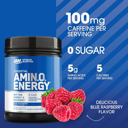 Optimum Nutrition Amino Energy with Green Tea and Green Coffee Extract, Flavor: Blue Raspberry, 65 Servings
