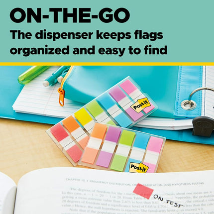Post-it Flags with On-the-Go Dispenser, Assorted Primary Colors, 1/2-Inch Wide, 100/Dispenser, 1-Dispenser/Pack, 2-PACK