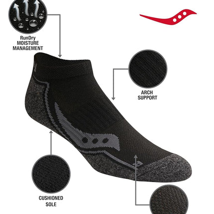 Saucony Men's Rundry Bolt Performance No-show Socks, Available in M-xxl (6, 12, 18 Pairs), Black Repreve (6 Pairs), Large