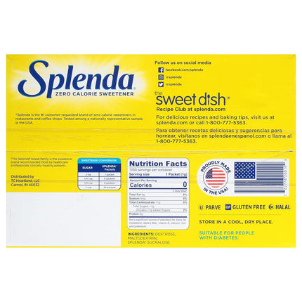 Splenda No Calorie Sweetener 1000 Individual Packets Value Pack (Net Wt. 2.2