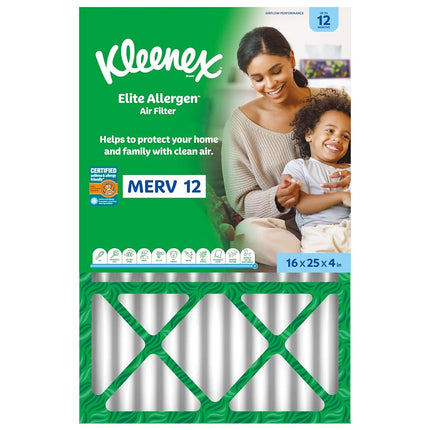 Filtro de aire Kleenex Elite para alérgenos 16x25x4 pulgadas - Clasificación MERV 12 (Paquete de 2)