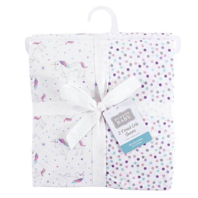 Draps-housses en coton Hudson Baby, lot de 2, motif licorne, taille unique