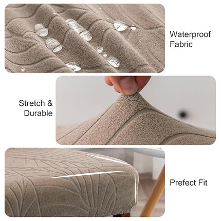 Genina 100% Waterproof Dining Chair Covers, Stretch Jacquard Chair Covers for Kitchen Parsons Chairs, Washable Chair Protectors for Dining Room Set of 6, Leaves-Taupe