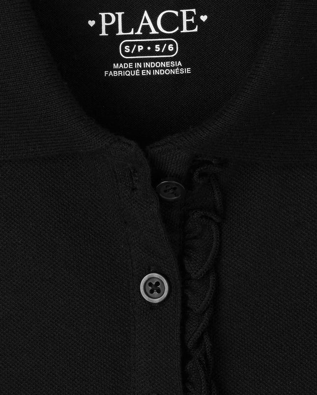 Lot de 2 polos piqués à manches courtes et volants The Children's Place pour filles, noir, taille très petite