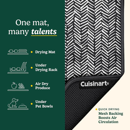 Tapis égouttoir Cuisinart pour comptoir de cuisine - (2) tapis de séchage de vaisselle ultra absorbants de 40,6 x 45,7 cm - Dos en maille, pliable, lavable en machine, tapis de séchage rapide (lignes pointillées)
