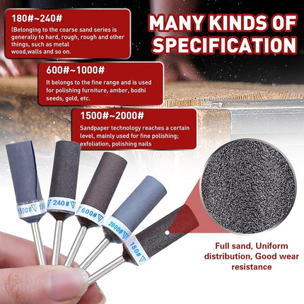 Sanding Drums for Dremel, Sanding Sleeves with Shank 3 mm Sanding Cylinders, 180/240/600/1000/1500/2000 Grits Sanding Drum Accessories for Sanding and Rust Removal in Metals