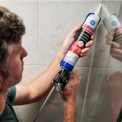 GE Supreme Silicone Caulk for Kitchen & Bathroom - 100% Waterproof Silicone Sealant, 7X Stronger Adhesion, Shrink & Crack Proof - 10 oz Cartridge, Clear, Pack of 12