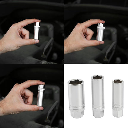OEMTOOLS 22891 3/8 Drive Magnetic Spark Plug Socket Set, Contains 5/8" (16 mm), 9/16", and 13/16" 6 Point Deep Sockets, Fits Most Car Spark Plugs